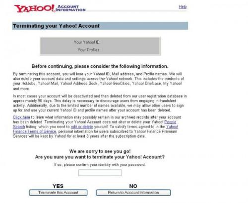 Cómo eliminar su cuenta de correo electrónico de Yahoo!, IM, o perfil