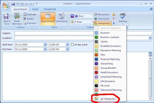 Cómo cambiar nombres de categoría Calendario en Outlook 2007