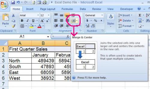 Cómo Combinar y centrar encabezados en Microsoft Excel 2007